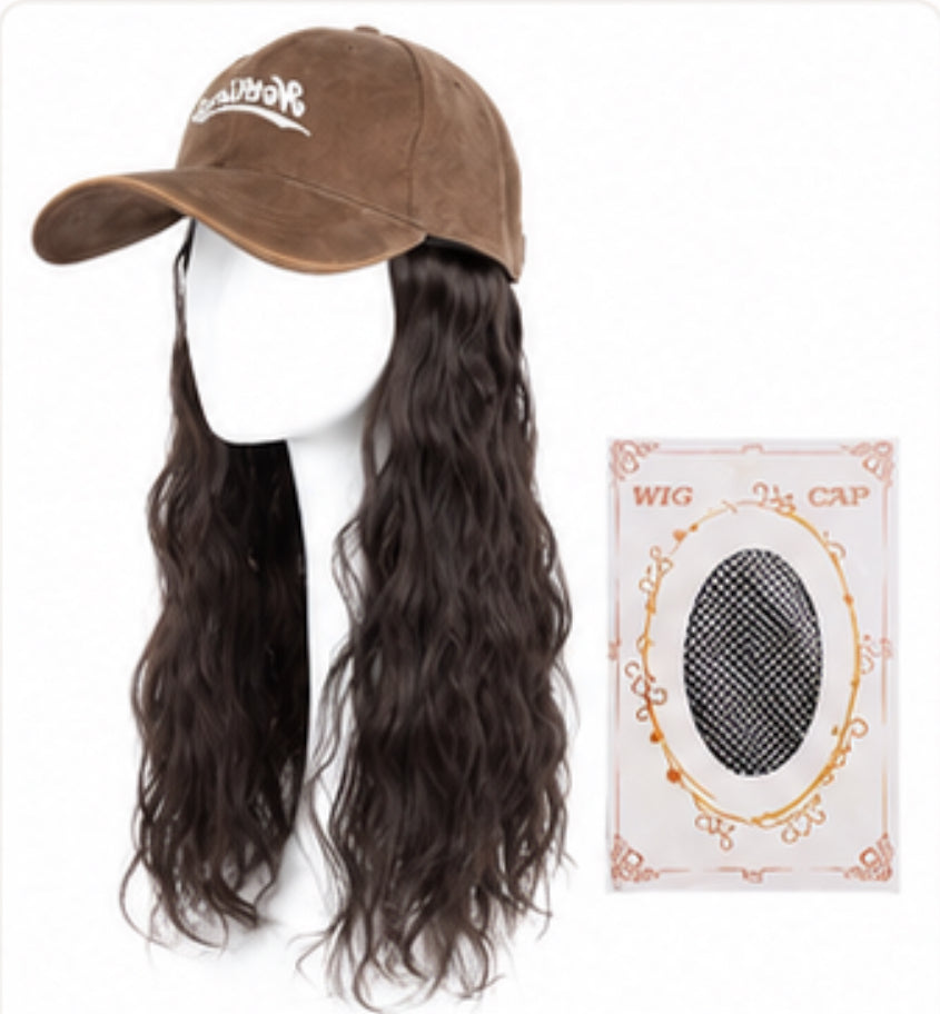 Women's Baseball Cap Wig with Long Wavy Hair
