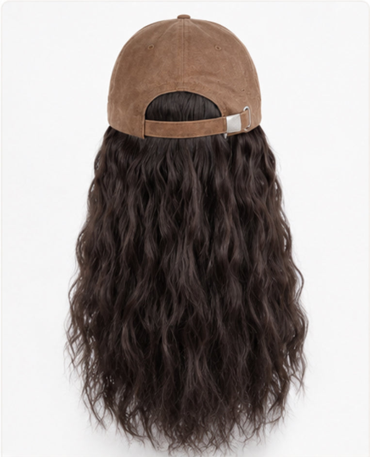 Women's Baseball Cap Wig with Long Wavy Hair