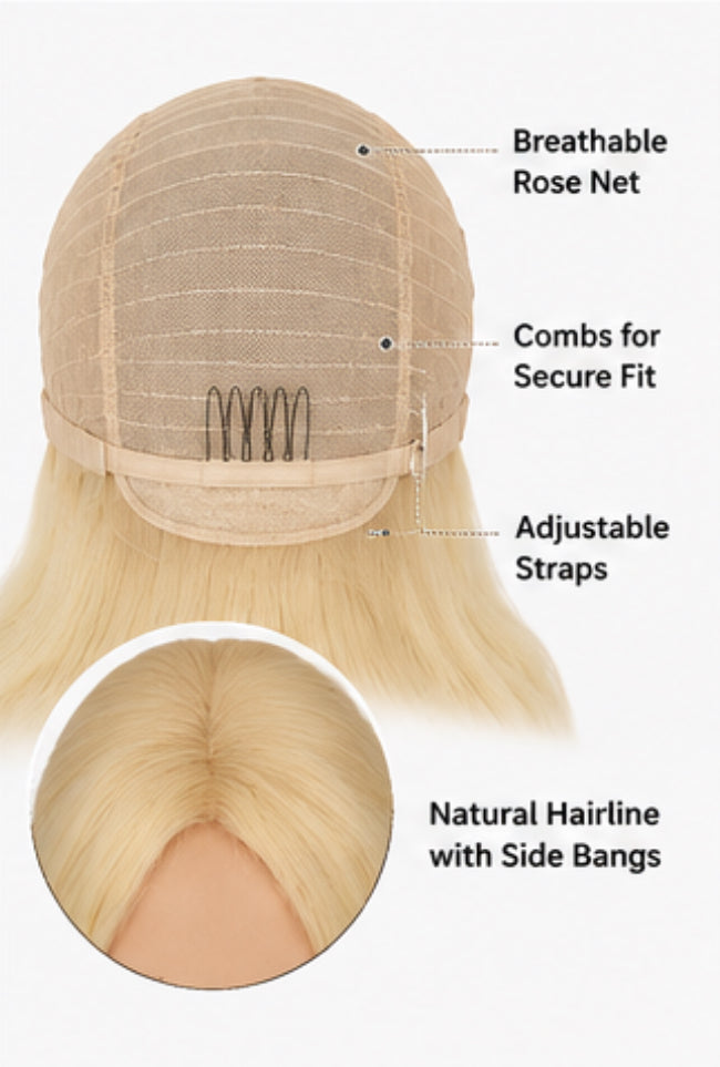 Long Wavy Platinum Blonde Wig with Bangs – Heat-Resistant Fiber