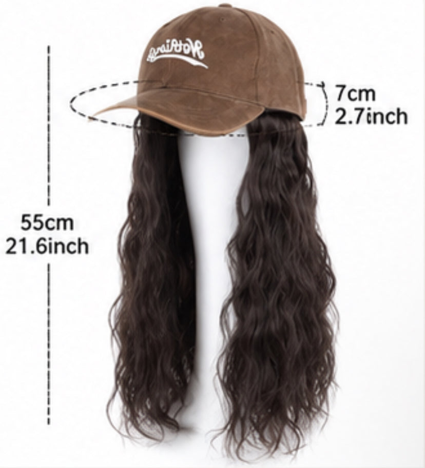 Women's Baseball Cap Wig with Long Wavy Hair