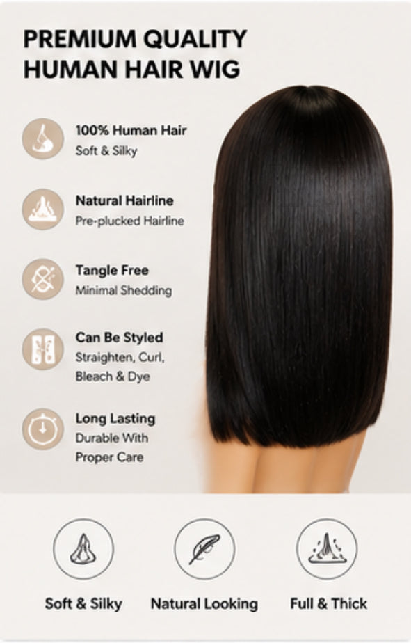 40cm Synthetic Bob Wig with Bangs – Adjustable Fit