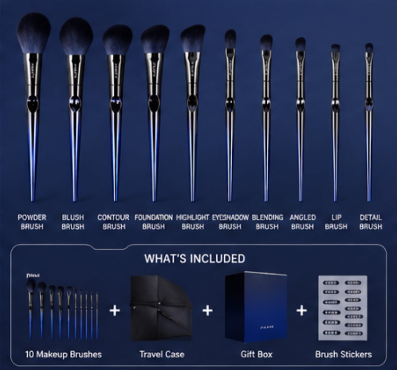 10-Piece Makeup Brush Set with Gift Box & Storage Bag
