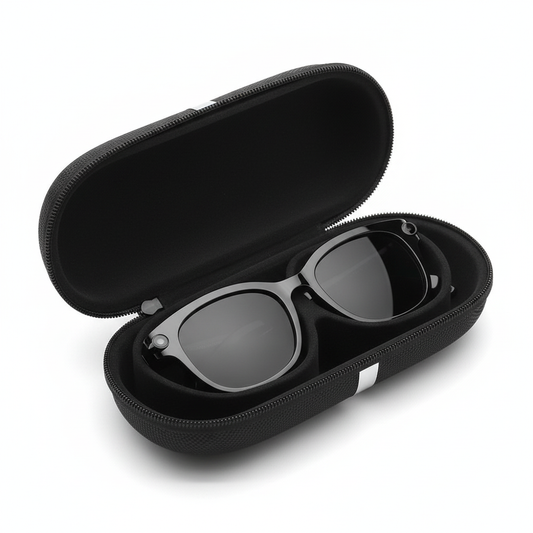 Camera glasses inside protective eyewear case